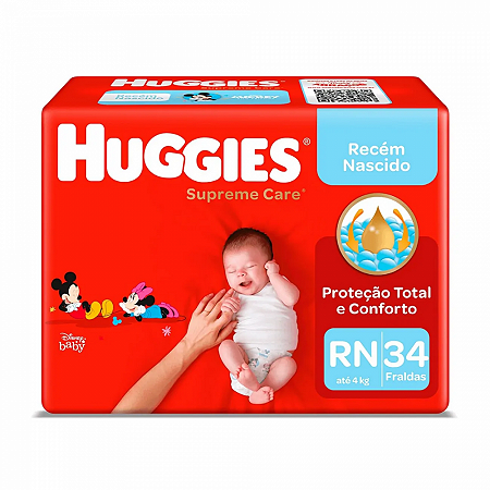 Fralda huggies supreme care mega rn 34 unidades