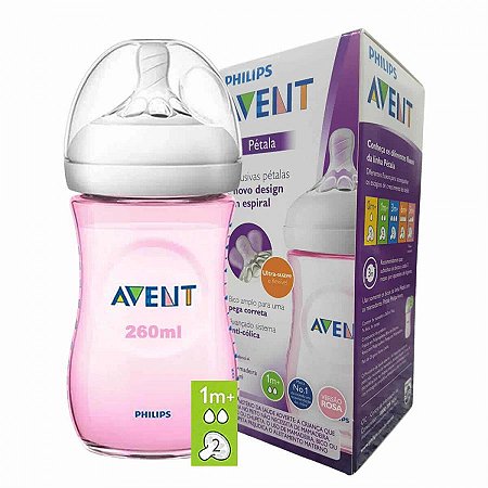 Mamadeira philips avent 260ml petala rosa anti-colica scf034/17