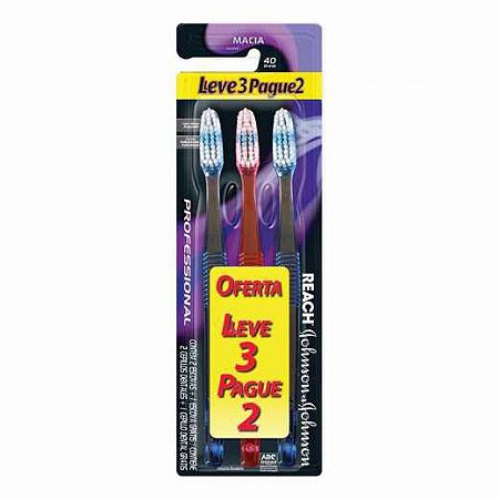 Escova dental j&j reach profissional macia grande 40 leve 3 pague 2