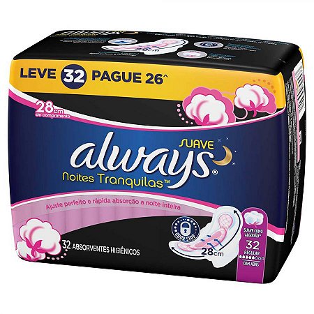 Absorvente always noites tranquilas suave com 32 unidades