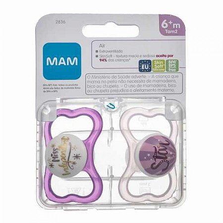 Kit chupeta mam air cor tamanho 2 - maiores de 6 meses com 2 unidades