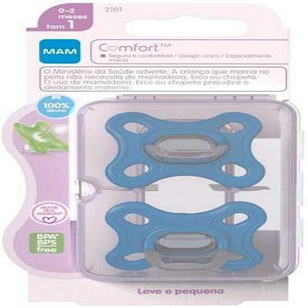 Kit chupeta mam comfort cor azul tamanho 1 - rn a 6 meses com 2 unidades