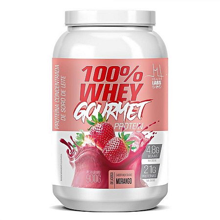 Whey gourmet 100% protein health labs sabor milkshake morango 900g