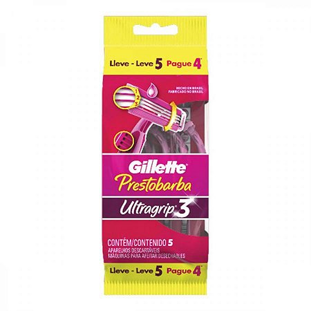 Aparelho de depilar prestobarba ultragrip 3 descartavel com 5 unidades