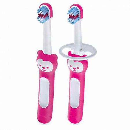 Kit escova de dente mam babys's brush 6 meses+ rosa com 2 unidades
