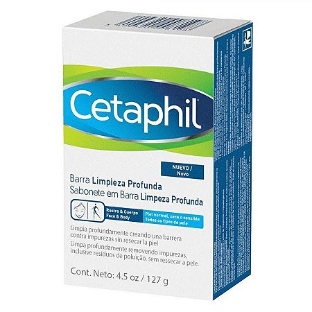 Sabonete em barra cetaphil limpeza profunda rosto e corpo com 127g