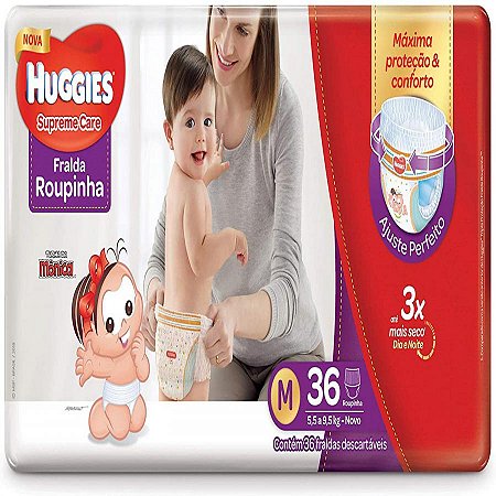 Fralda huggies supremecare roupinha mega m c/36