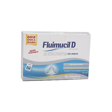 Fluimucil d sabor laranja 600mg com 16 envelopes 5g