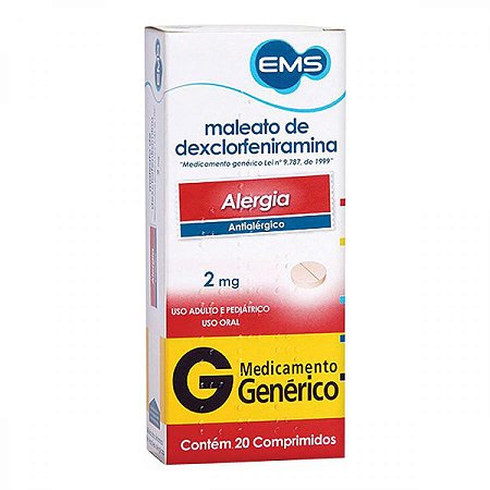 Maleato de dexclorfeniramina 2mg 20 comprimidos