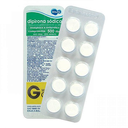 Dipirona sodica 500mg 10 comprimidos