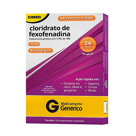 Cloridrato de fexofenadina 120mg 10 comprimidos