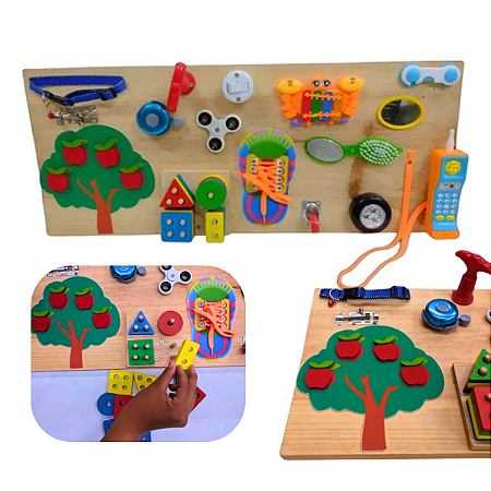 Painel Sensorial Montessori Em Madeira Pinus 30x70cm Pronta Entrega
