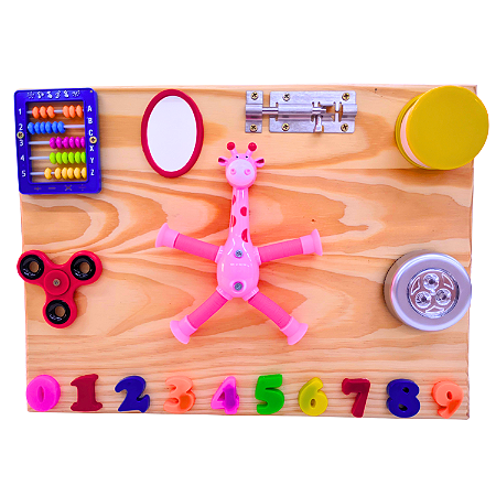 Painel Sensorial Montessori 8 Atividades Educativas 40x30cm - Girafinha