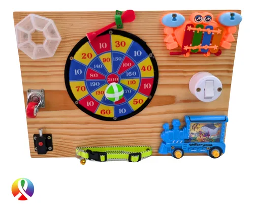 Painel Sensorial Montessori Tiro Ao Alvo 8 Atividades 40x30cm