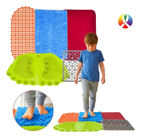 Kit 5 Tapetes Sensoriais Tátil Para Os Pés Terapia Autismo