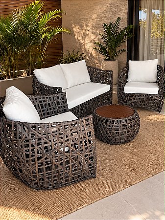 Sofá 2 lugares + 2 Poltronas Janaína + Mesinha de Centro - Fibra Sintética
