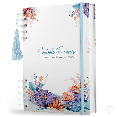 Caderno De Controle Financeiro - Capa Dura - Floral Azul