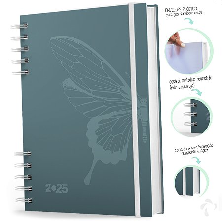Nisti Print Agenda 2025 Organização Pessoal Capa Dura Borboleta Verde