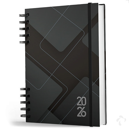 Agenda 2026 Capa Dura Organização Semanal Anual Black Grid