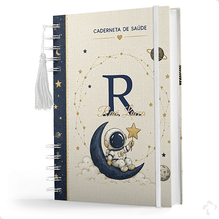 Caderneta de Vacinação Menino Personalizado Coleção Astronauta Linho CAPA 2