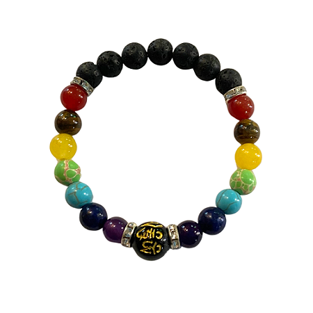 Pulseira 7 Chákras com Vulcanita