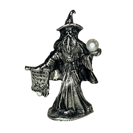 Mago Merlin Bola de Cristal e Pergaminho 7cm Estanho