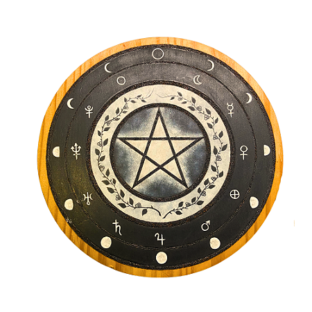 Placa Pentagrama com Fases da Lua e Planetas