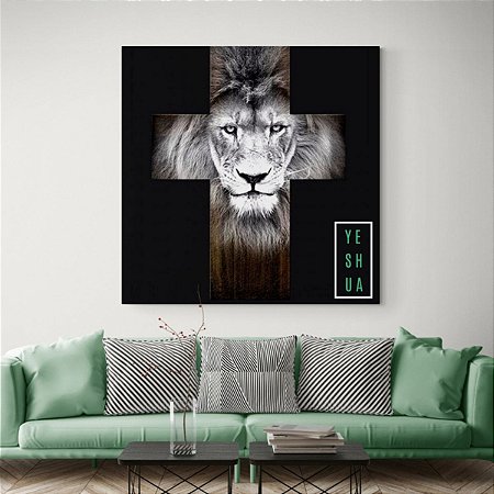 Quadro Decorativo Leão Cruz Luxo 80x80cm