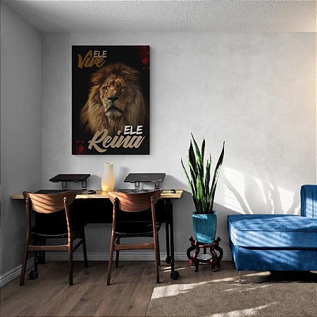 Quadro Decorativo Leão de Judá Ele Vive, Ele Reina para Sala