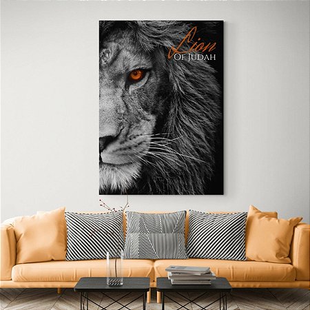 Quadro Decorativo Lion Of Judah Black Metade Rosto para Sala