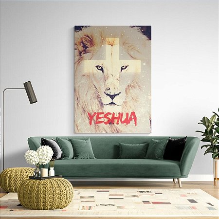 Quadro Decorativo Leão de Judá Cruz Yeshua Albino Luxo