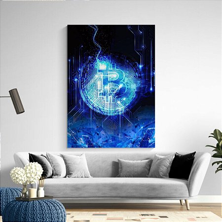 Quadro Decorativo Bitcoin Blue Luxo Escritório Sala