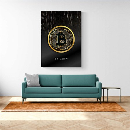 Quadro Decorativo Bitcoin Black Dourado Luxo