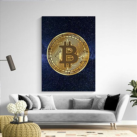 Quadro Decorativo Bitcoin Azul Marinho Luxo Escritório Sala