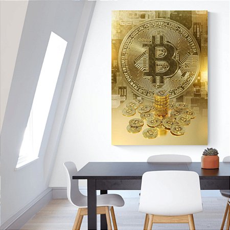 Quadro Decorativo Bitcoin Ouro Luxo Escritório Sala