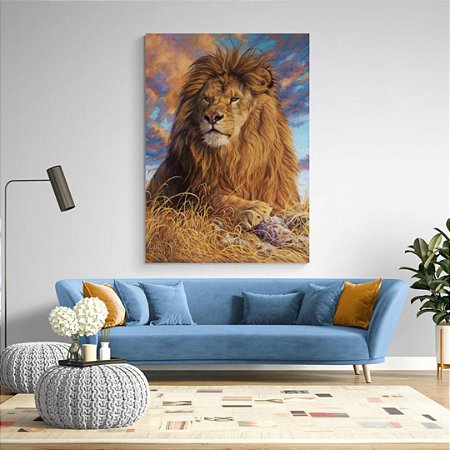 Quadro Decorativo Leão Deitado Pintura Luxo