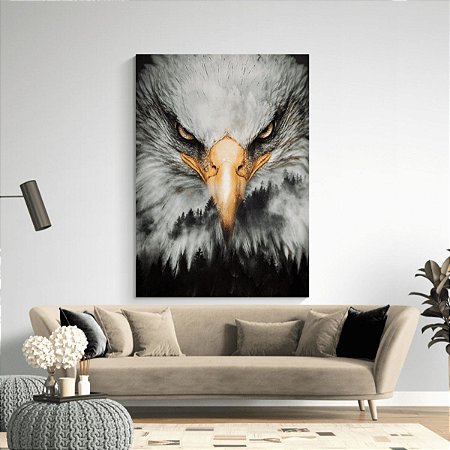 Quadro Decorativo Águia Rosto Imponente Luxo