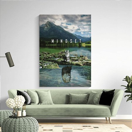 Quadro Decorativo Mindset Gato e Leão Luxo
