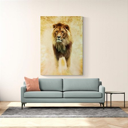 Quadro Decorativo Leão em Pé Fundo Amarelo
