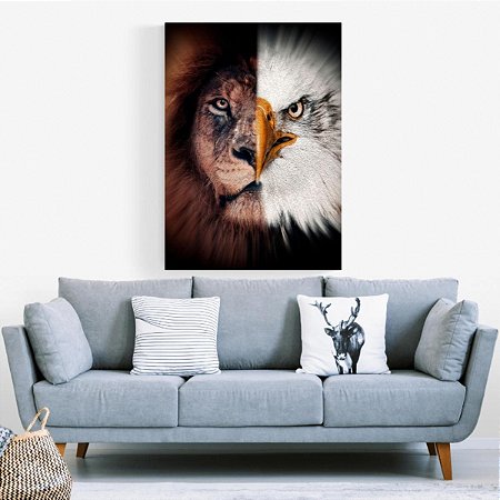 Quadro Decorativo Rosto Metade Leão e Águia
