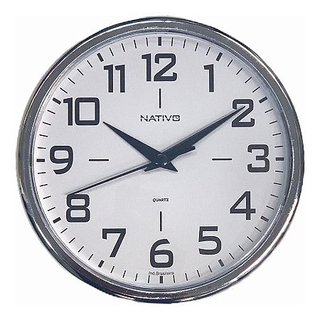 Relógio De Parede Redondo Metalizado Cromo 22,5cm