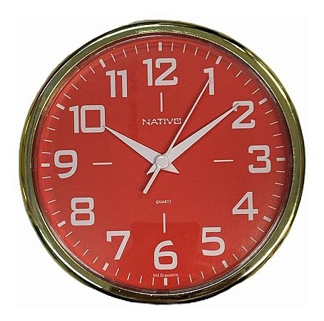 Relógio De Parede Redondo Dourado Metalizado 22,5cm