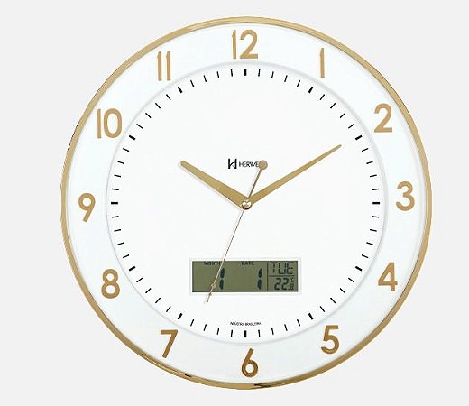 Relógio de Parede com Marcador Digital de Data e Temperatura
