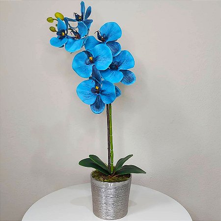 Arranjo de Orquídea Azul de Silicone Artificial vaso de cerâmica prata -  Ivy Flores e Presentes