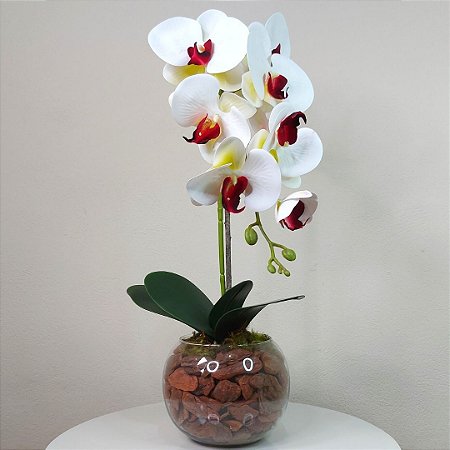 Arranjo de Orquídea Branca de Silicone Artificial no vaso de vidro - Ivy  Flores e Presentes