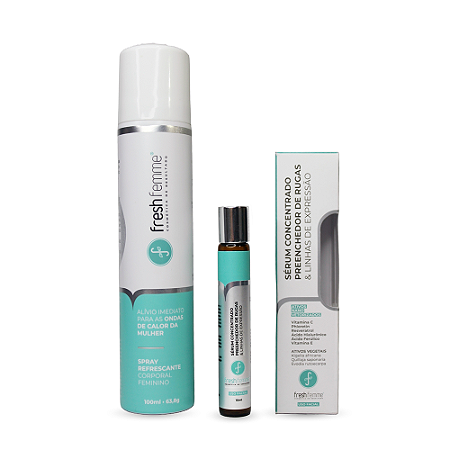 Kit Spray Refrescante Para Calores Menopausa FreshFemme + Sérum Concentrado Preenchedor de Rugas e Linhas de Expressão FreshFemme