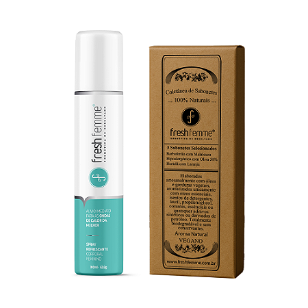 Kit Spray Refrescante Para Calores Menopausa + Kit de Sabonetes Naturais & Veganos com 3 unidades FreshFemme