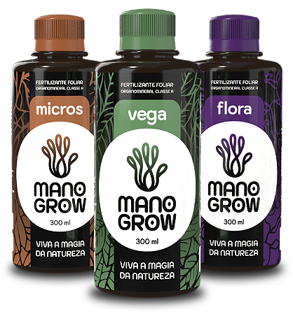 Kit Trio Mano Grow 300mL  - 1 Mano Vega 300mL + 1 Mano Micros 300mL + 1 Mano Flora 300mL (total de 900mL neste kit)