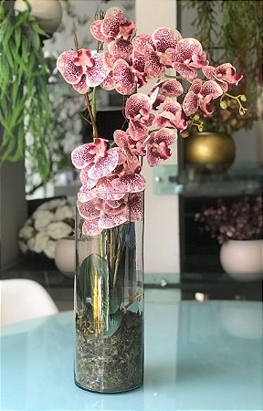 Arranjo Orquídeas Artificiais 3D -Tubo Vidro 40 cm - Deco e Flor