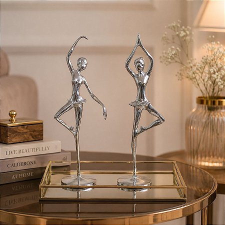 Estatuetas kit com 2 Bailarinas Alumínio Polido